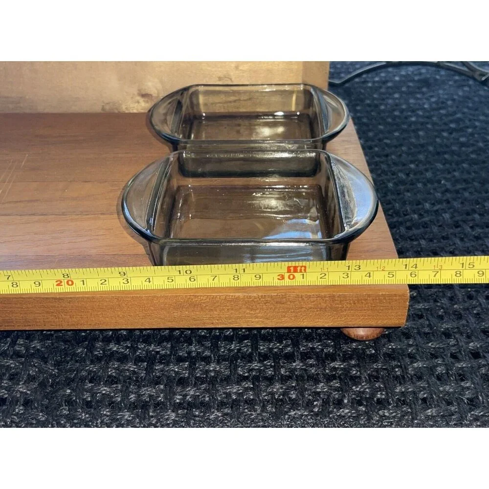 Vintage Mandalay Genuine‎ Teak Serving Tray With Glass Inserts - Picture 11 of 14